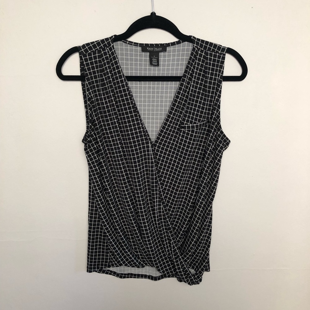 WHBM Surplice Grid Windowpane Sleeveless Blouse size S
